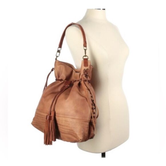Altar’d State Womens Frasier Tan Hobo‎ Bag with Tassels Faux Leather Brown - Picture 1 of 7
